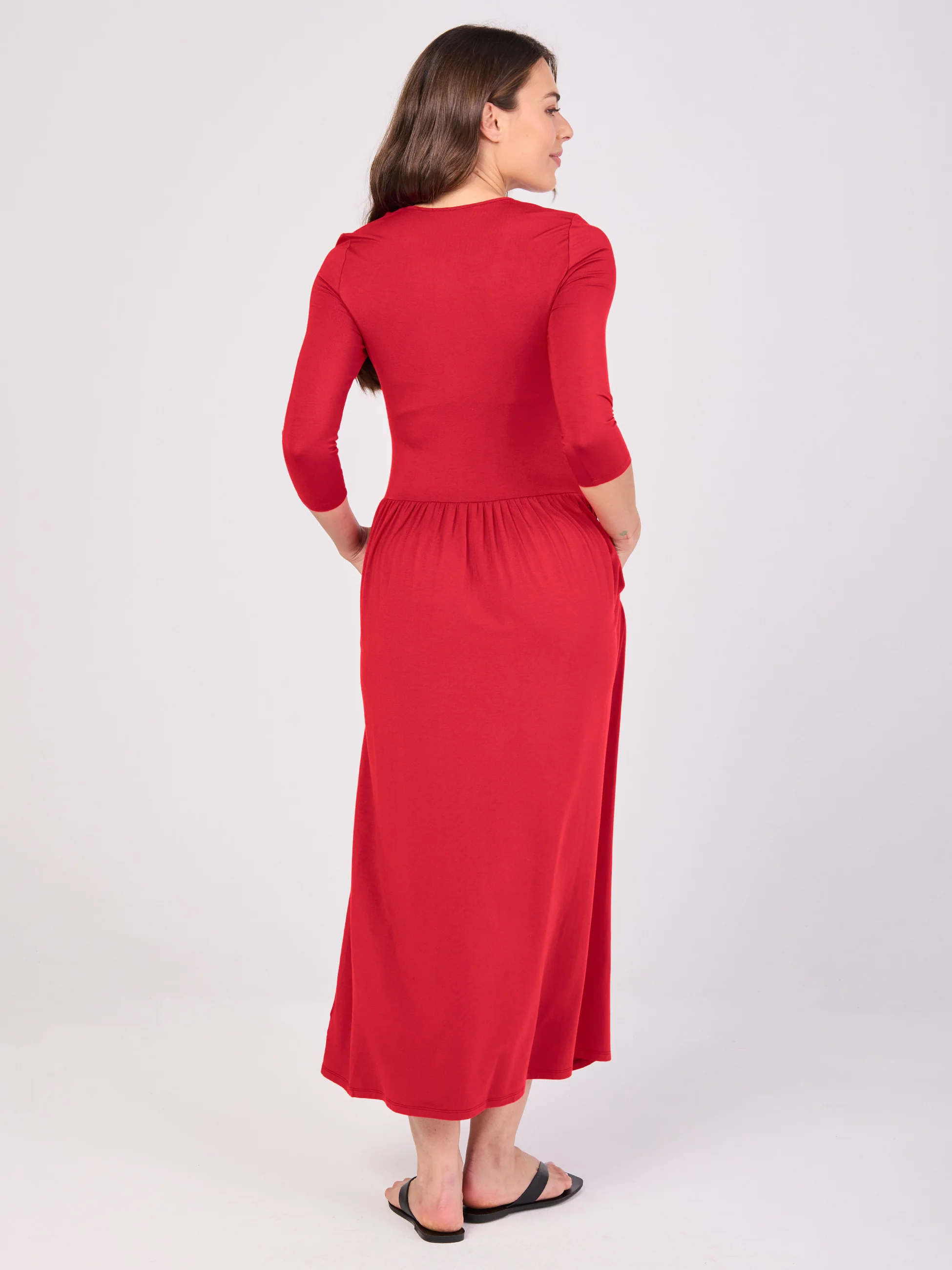 7/8 Sleeve Essential Maxi Dress - Cherry - Image 3