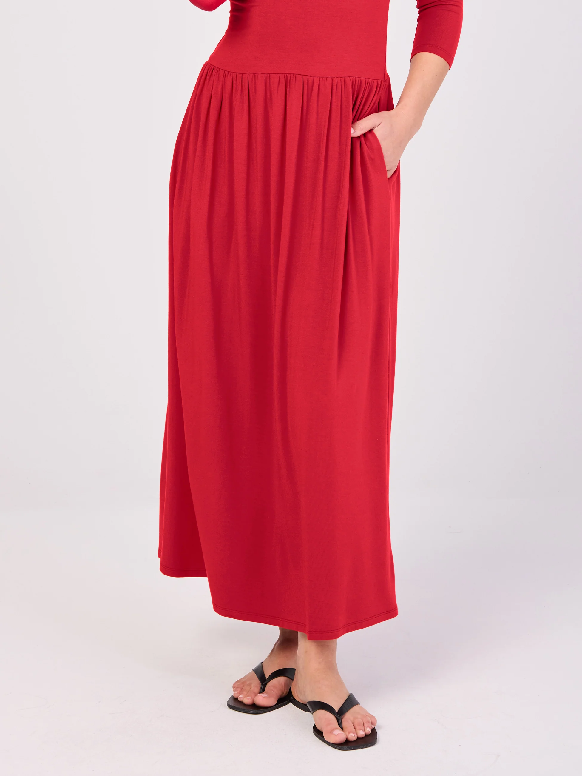 7/8 Sleeve Essential Maxi Dress - Cherry - Image 4