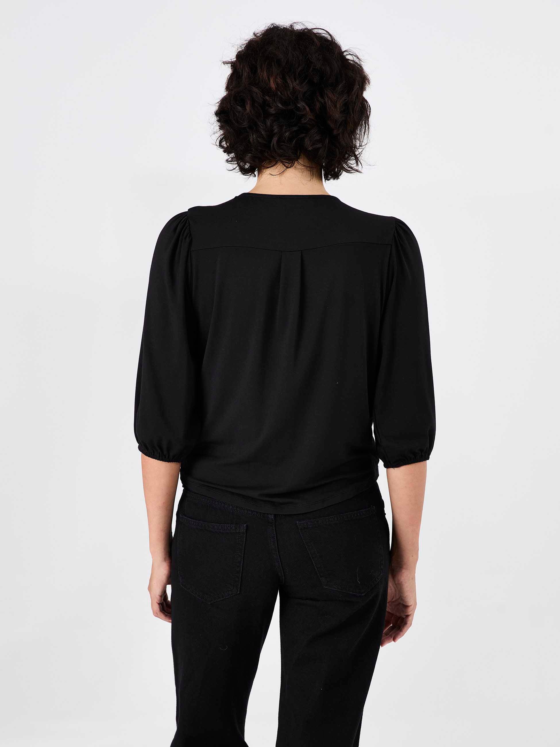 Athena 7/8 Sleeve Drape Top - Black - Image 3