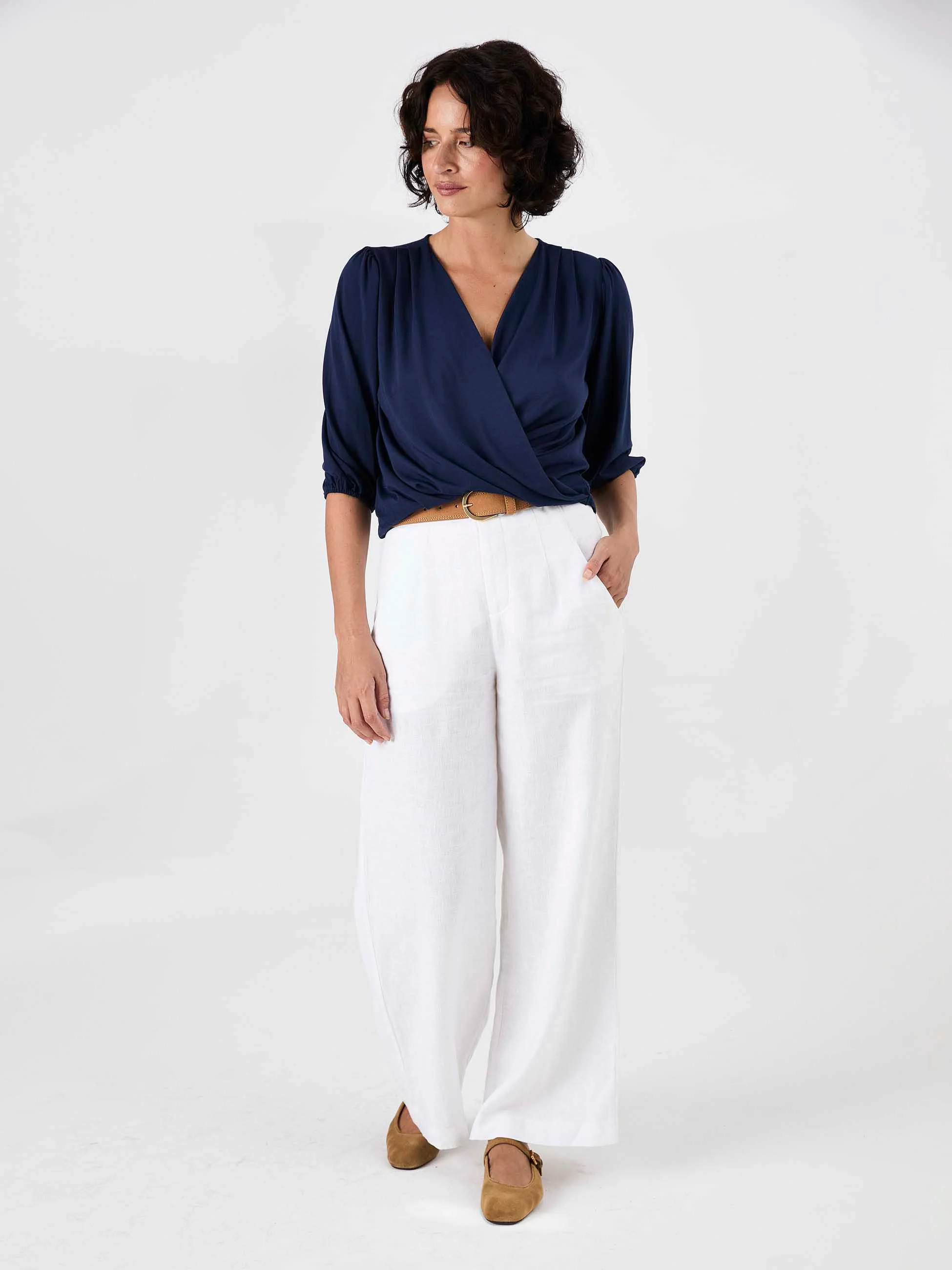 Athena 7/8 Sleeve Drape Top - Navy - Image 4