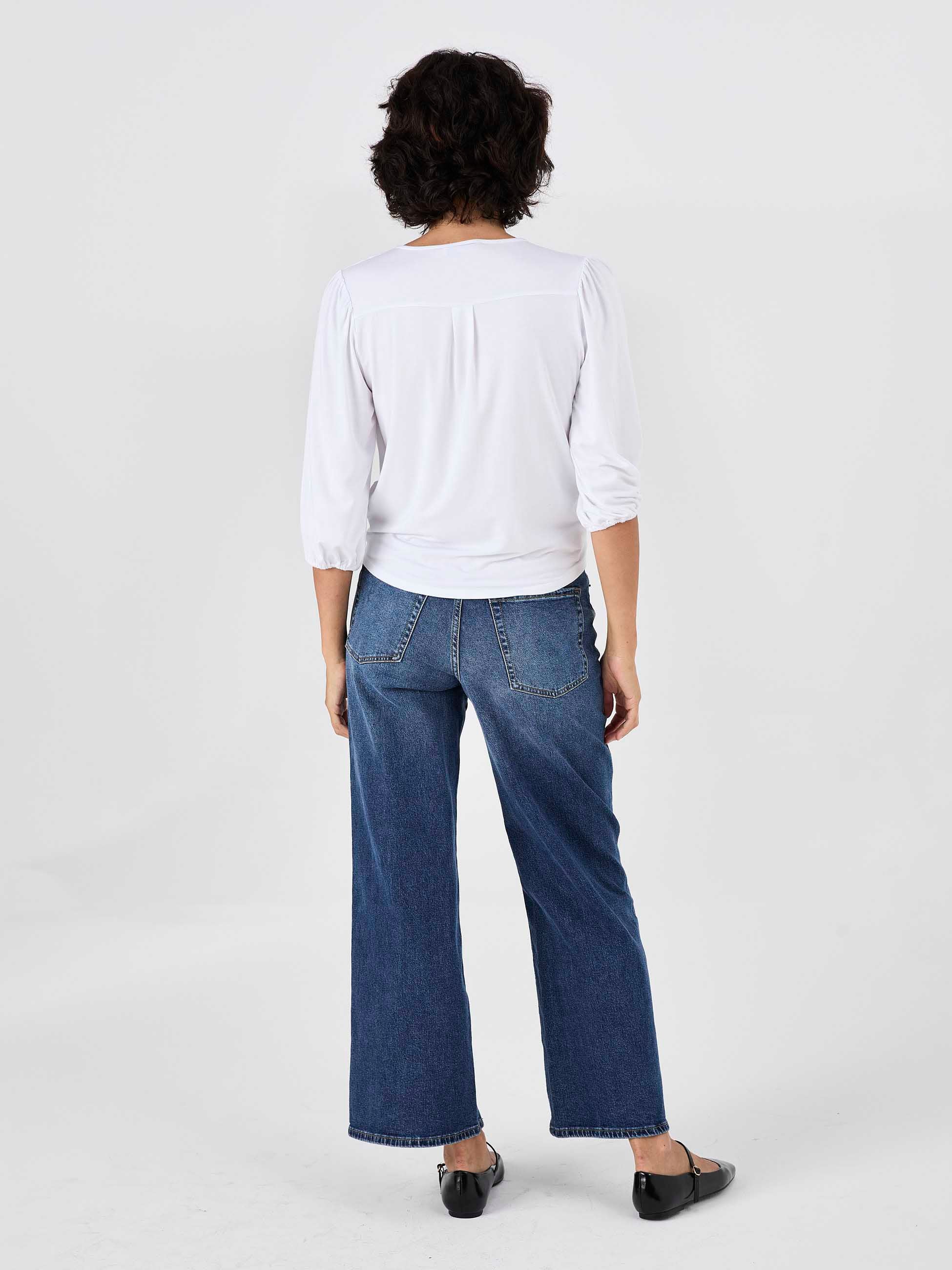 Athena 7/8 Sleeve Drape Top - White - Image 3