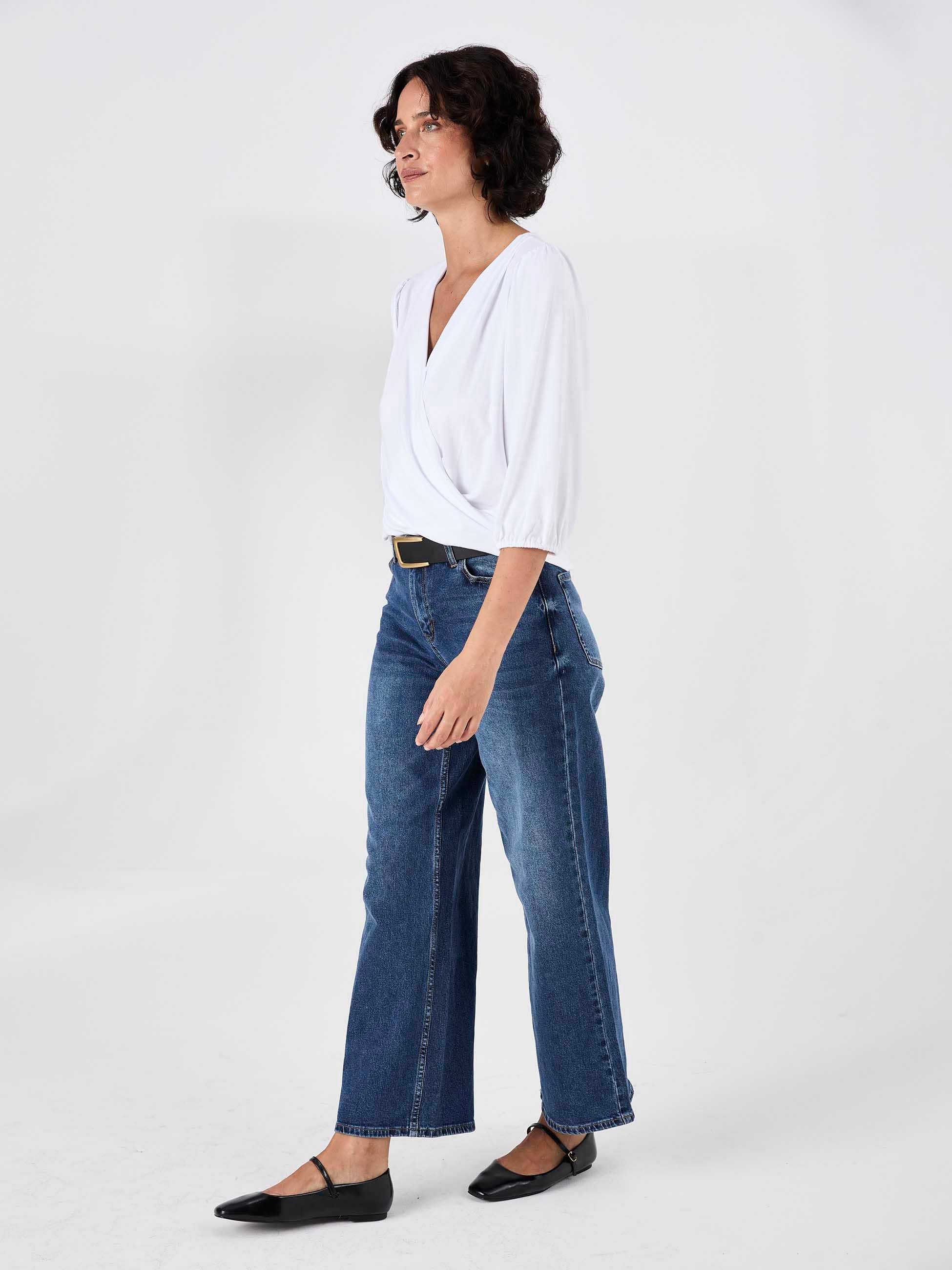 Athena 7/8 Sleeve Drape Top - White - Image 5