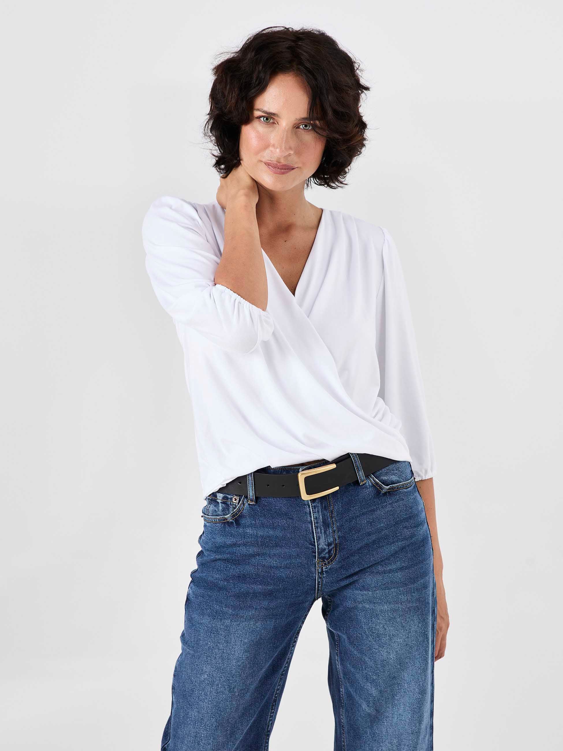 Athena 7/8 Sleeve Drape Top - White - Image 6