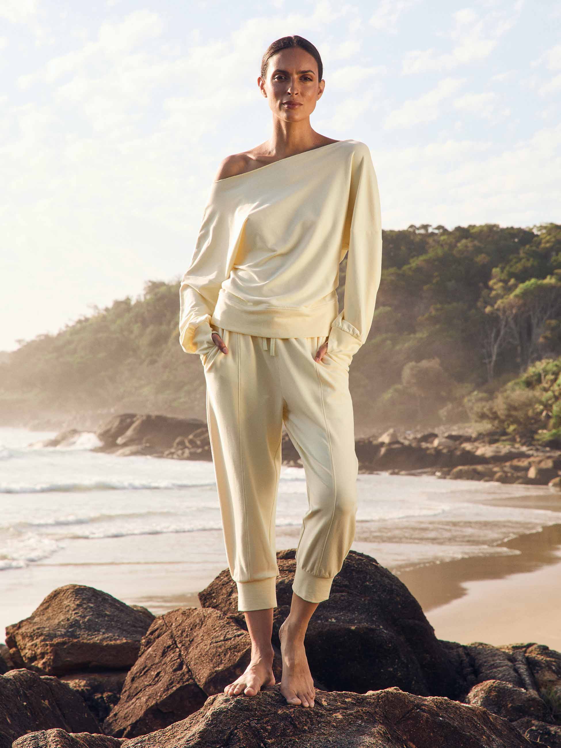 Breeze French Terry Cropped Jogger - Pastel Yellow - Image 2