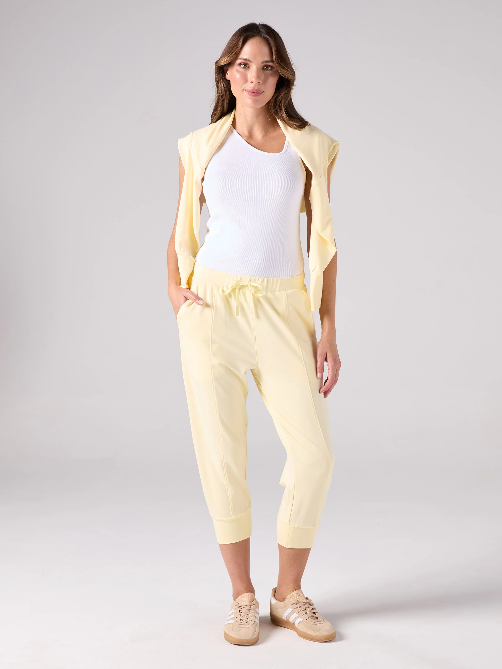 Breeze French Terry Cropped Jogger - Pastel Yellow - Image 3
