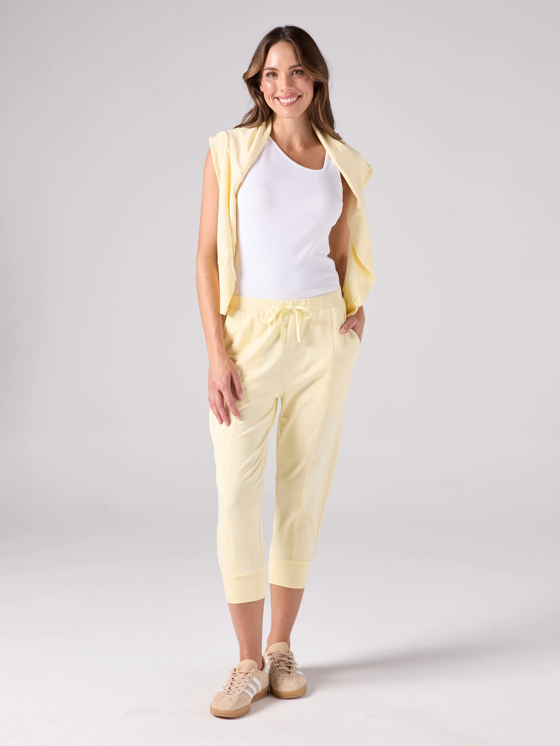 Breeze French Terry Cropped Jogger - Pastel Yellow - Image 4