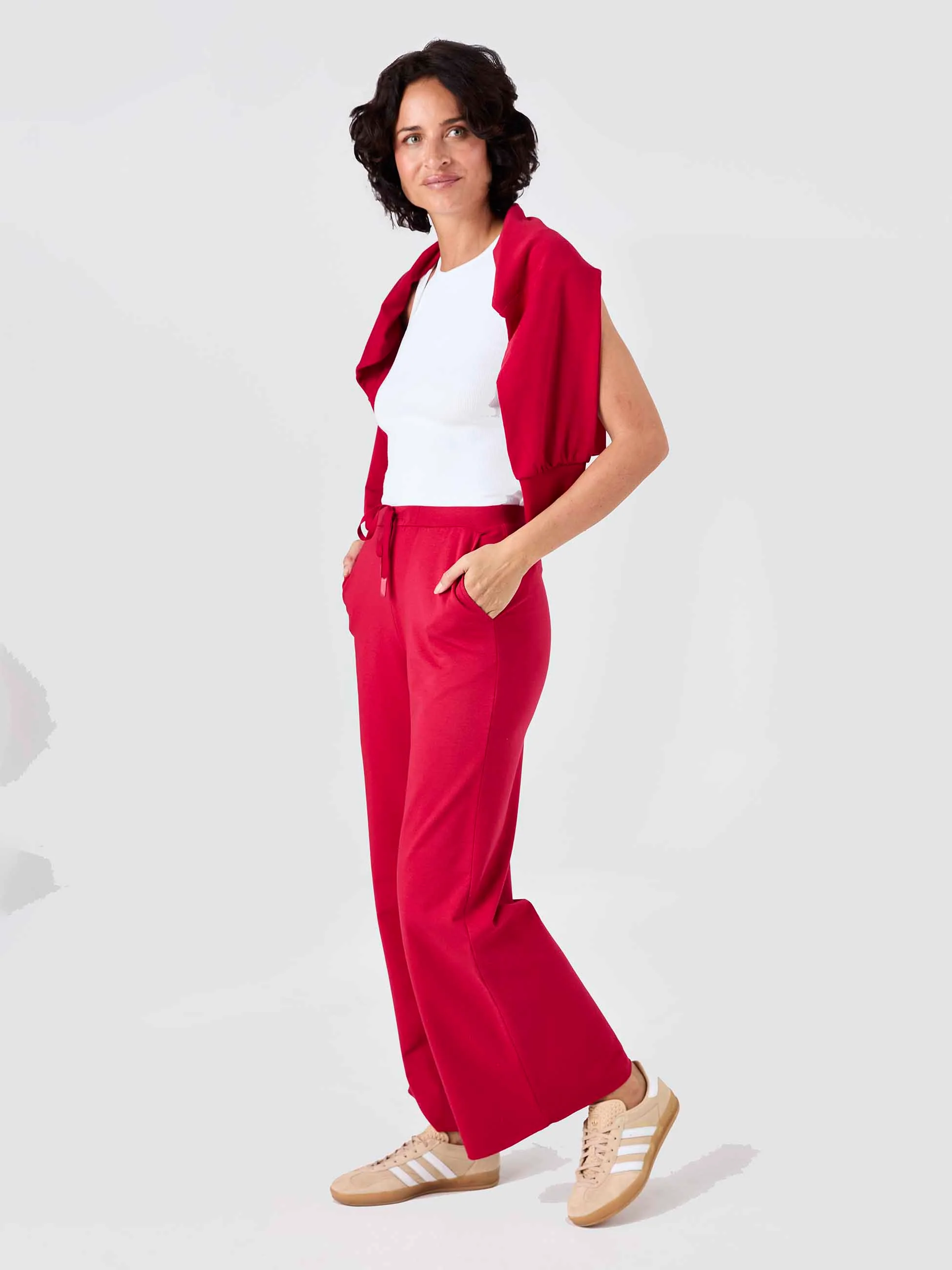 Classic Wide Leg Sweat Pants - Cherry - Image 3