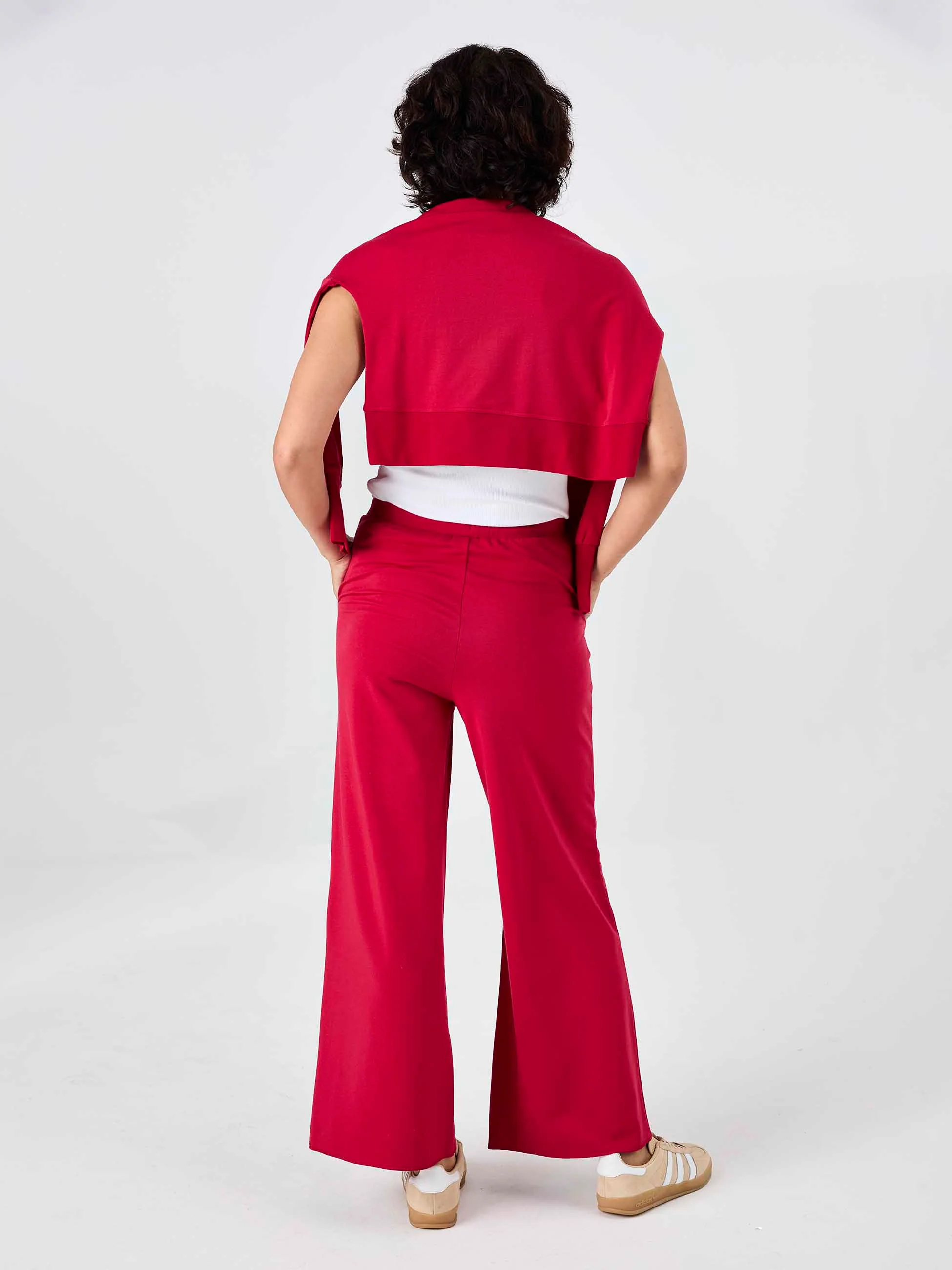 Classic Wide Leg Sweat Pants - Cherry - Image 4