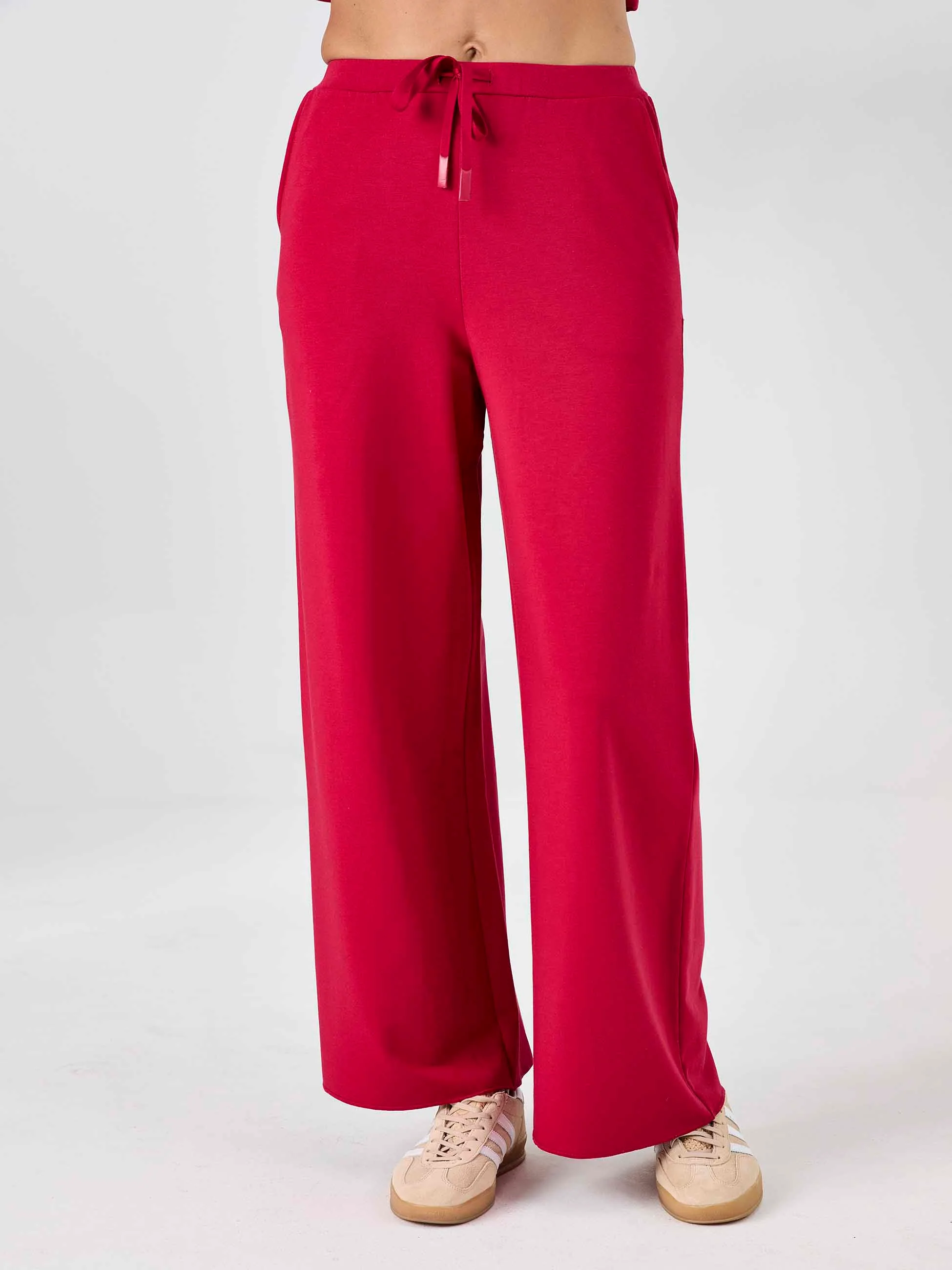 Classic Wide Leg Sweat Pants - Cherry - Image 6