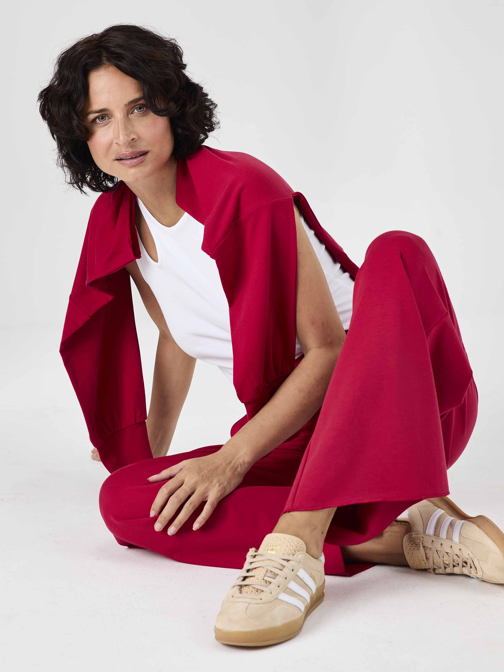 Classic Wide Leg Sweat Pants - Cherry - Image 7