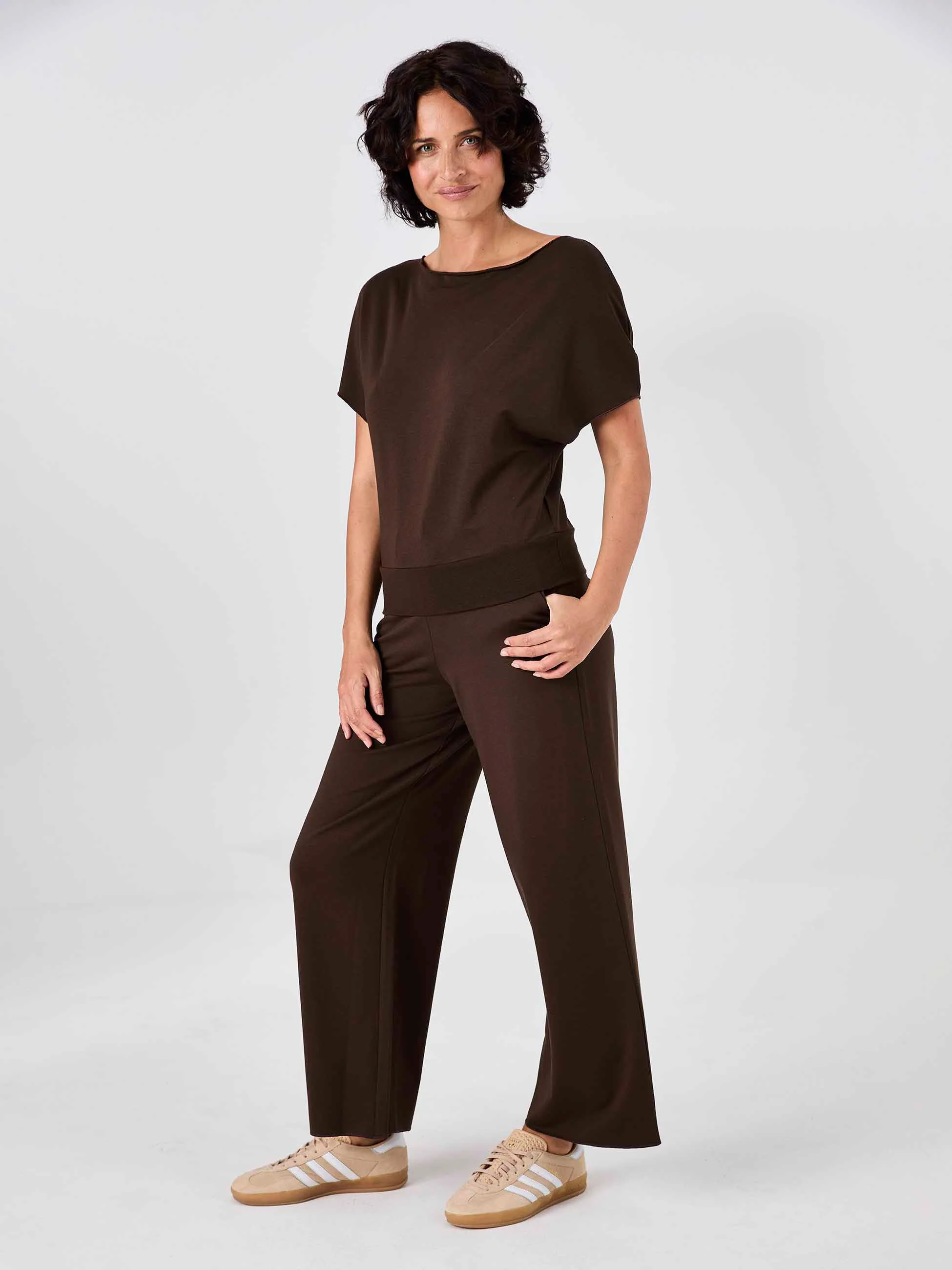 Classic Wide Leg Sweat Pants - Coffee Bean - Image 4