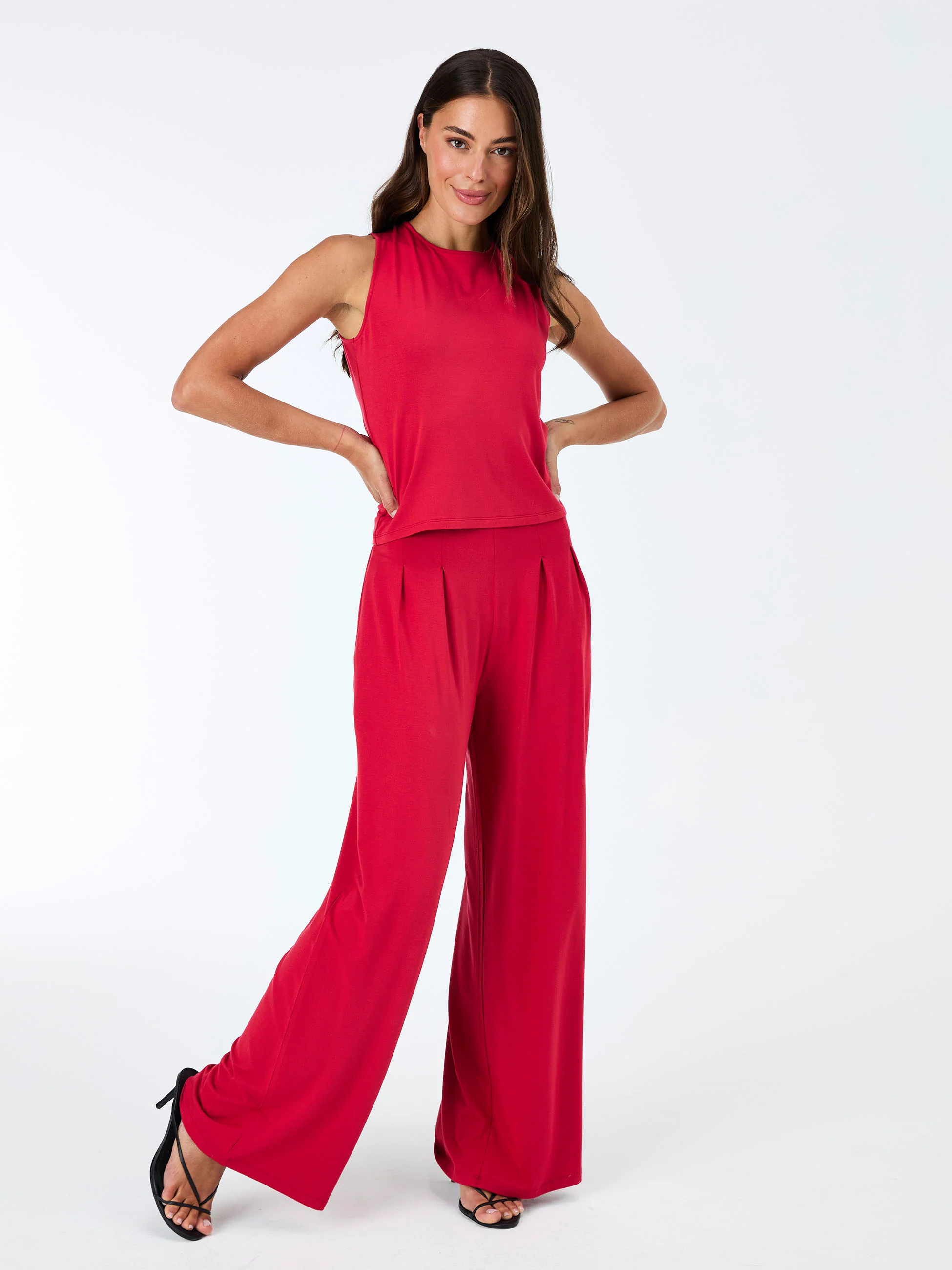Emery Wide Leg Pants - Cherry Red - Image 6