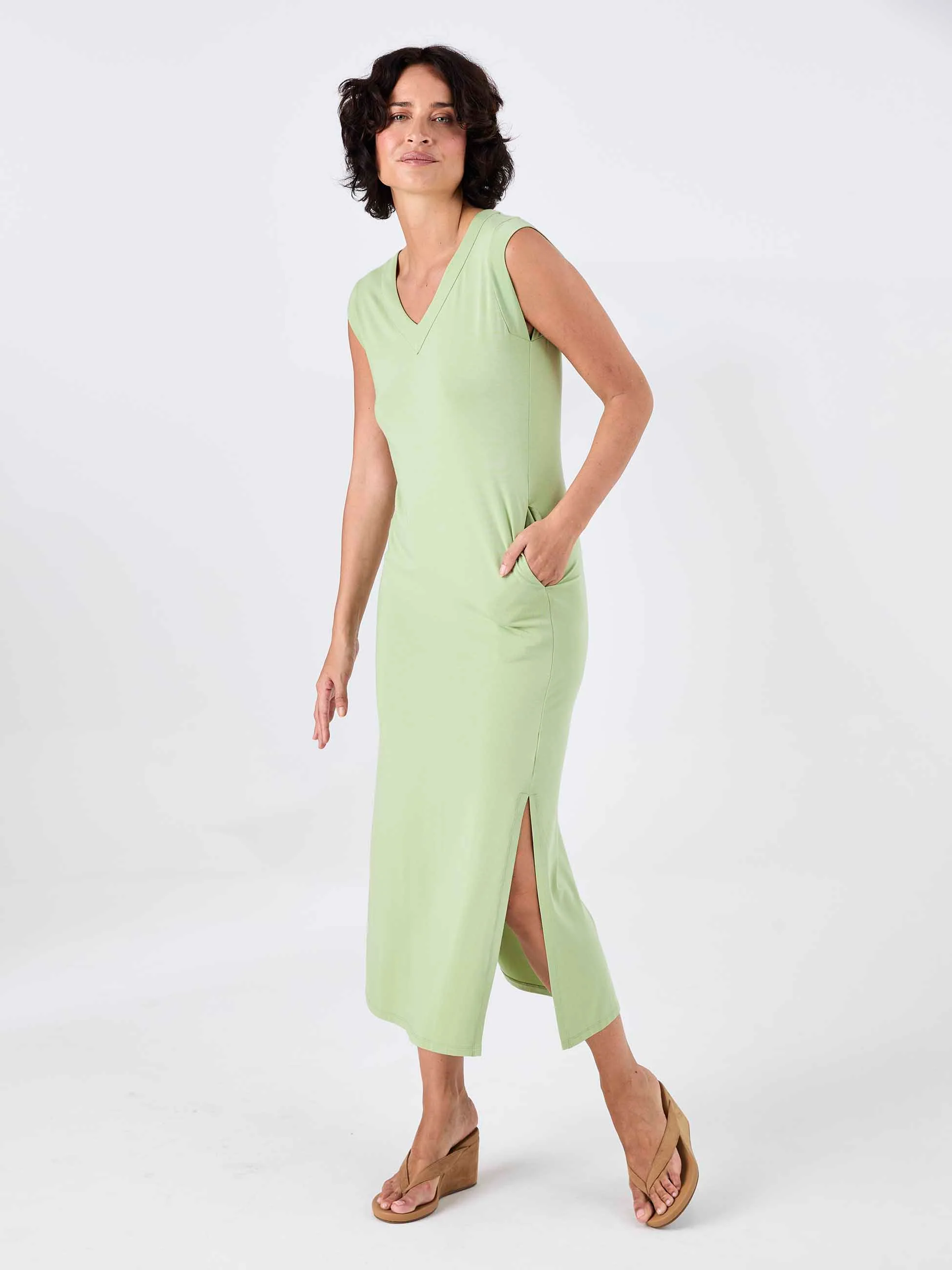 Everly V Neck Maxi Dress - Matcha Green
