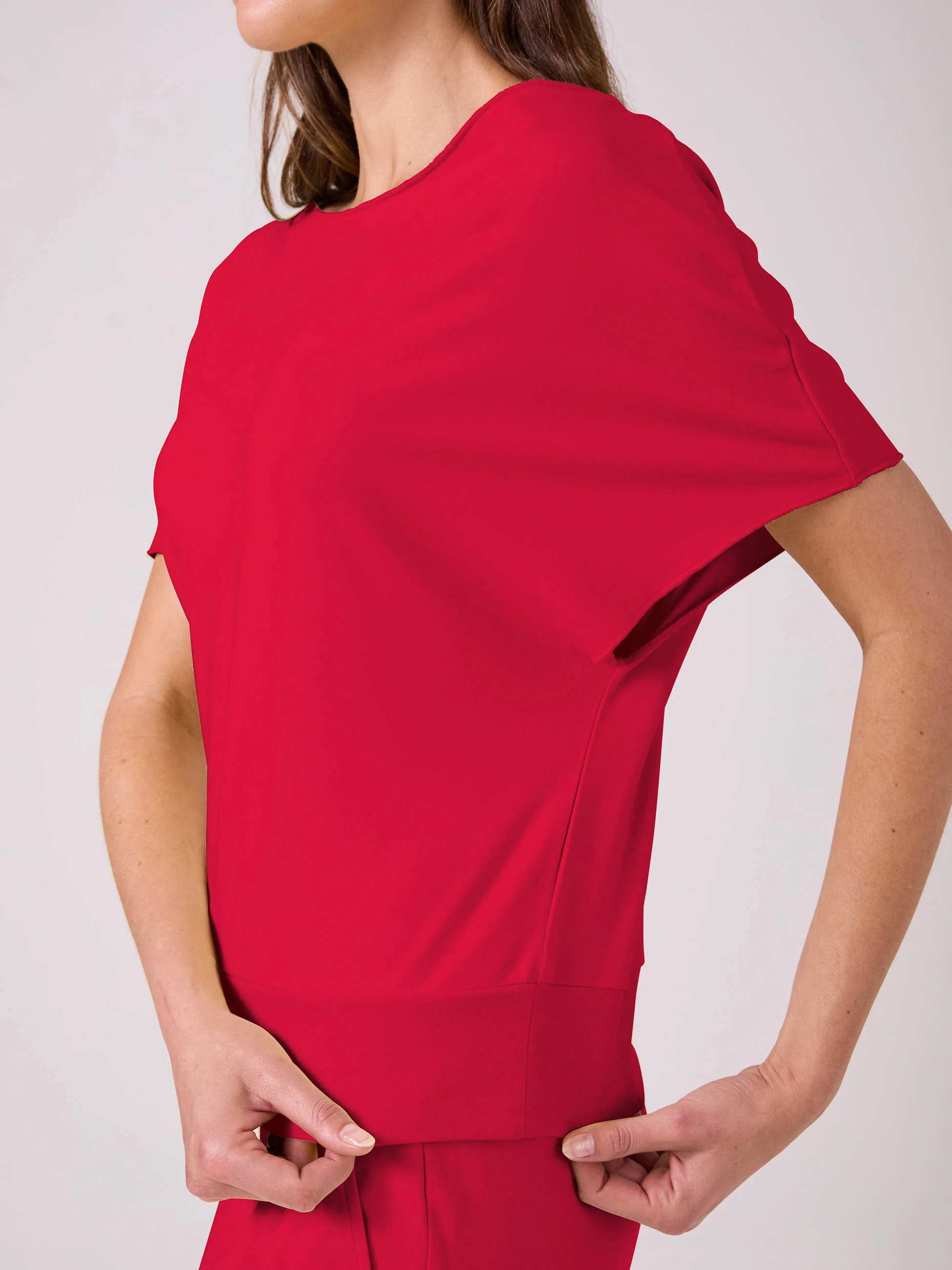 French Terry Short Sleeve Off Shoulder Sweatshirt - Cherry - Image 3
