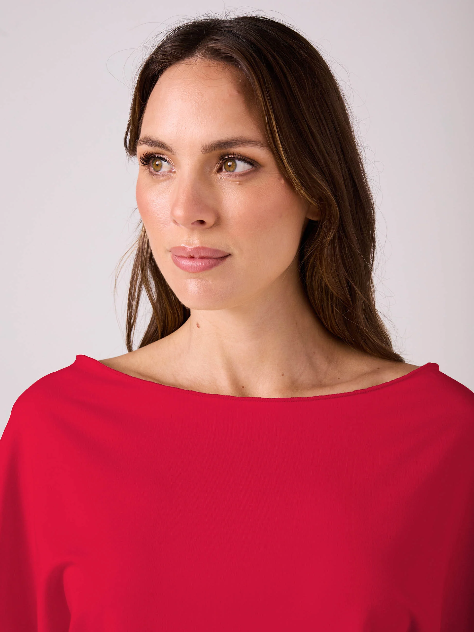 French Terry Short Sleeve Off Shoulder Sweatshirt - Cherry - Image 4