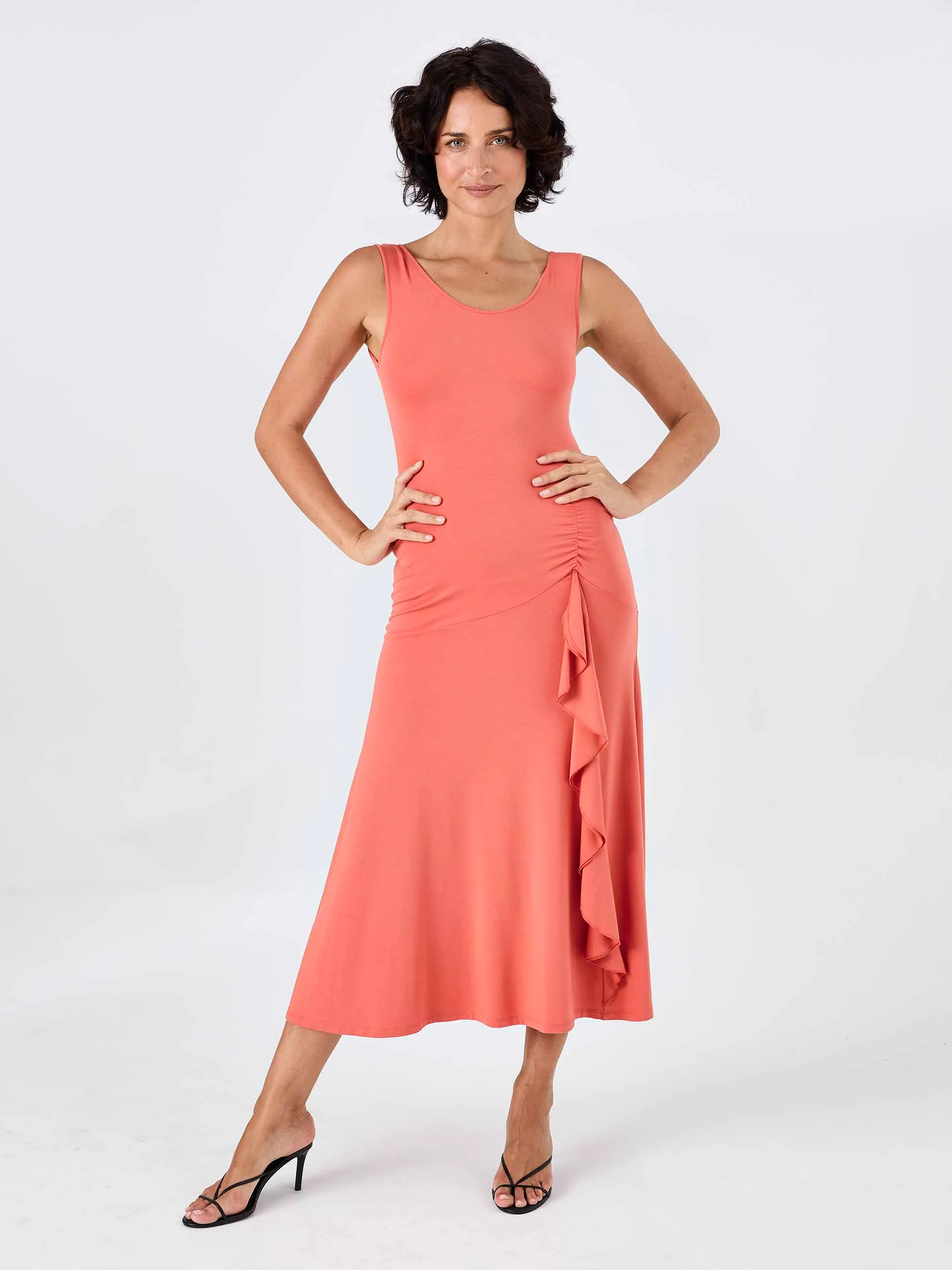 Maria Ruffle Dress - Burnt Sienna