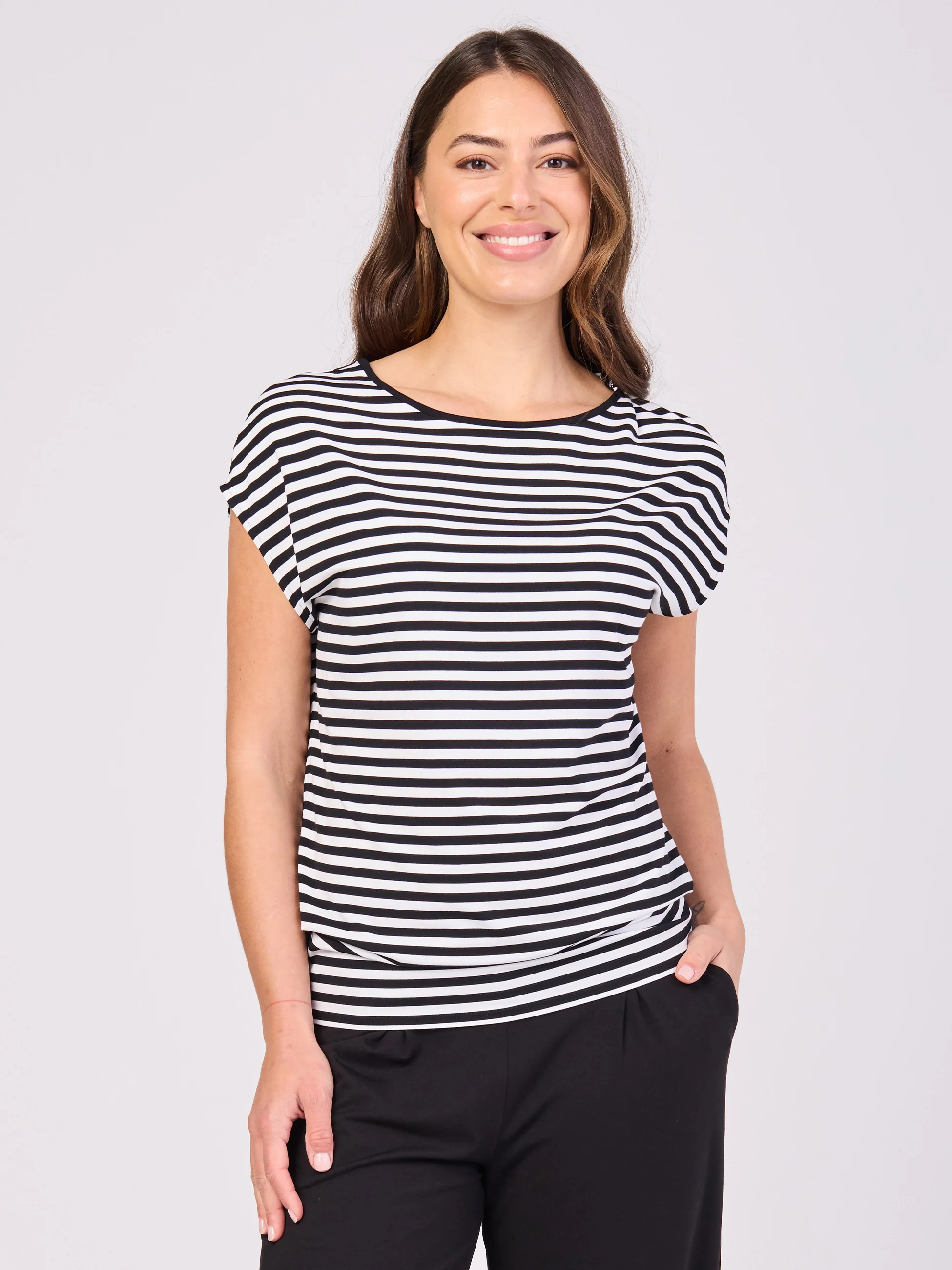 Stripe Modal Luxe Layer Tee - Black