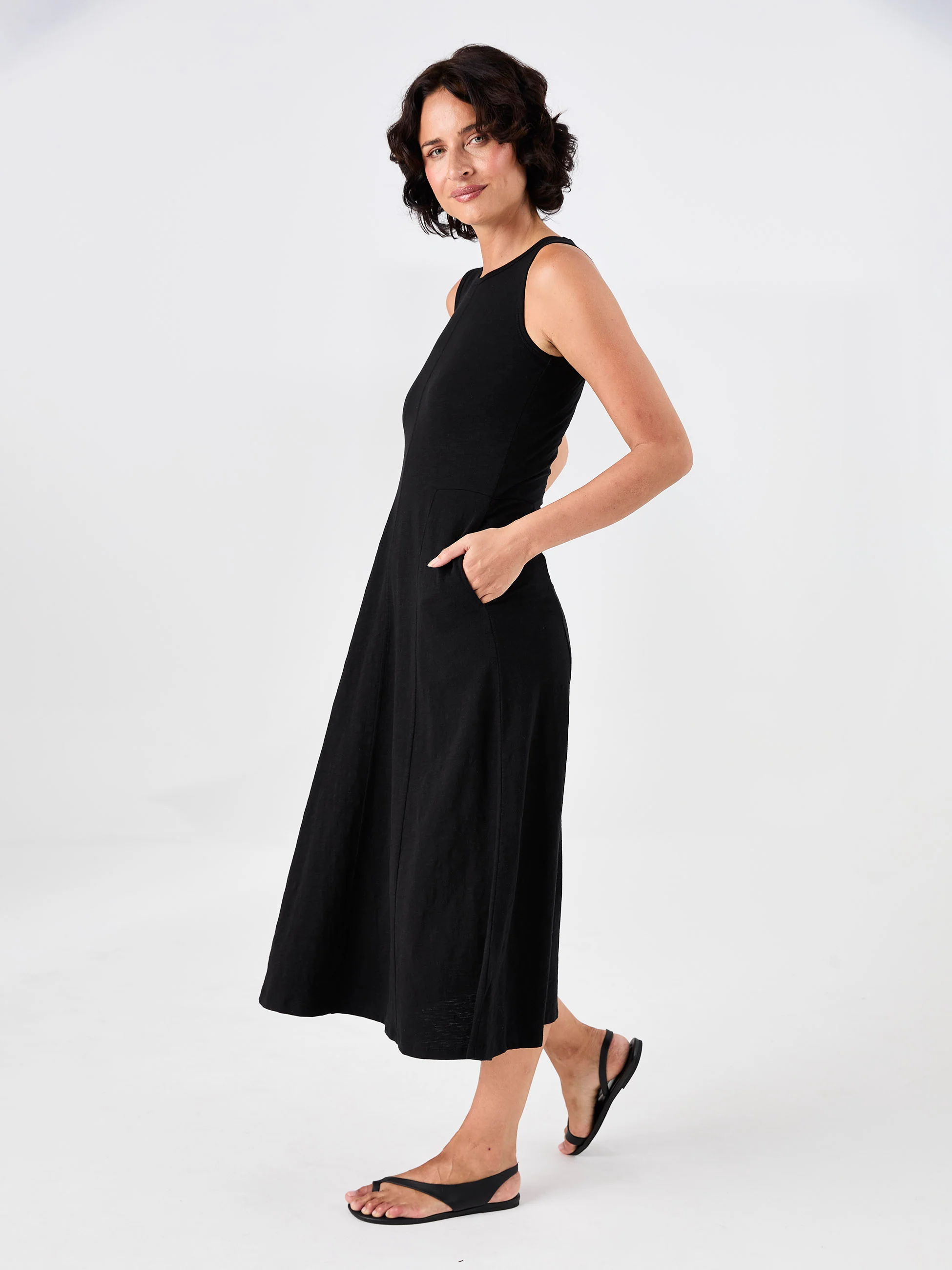 Textured Slub Dress - Black - Image 3