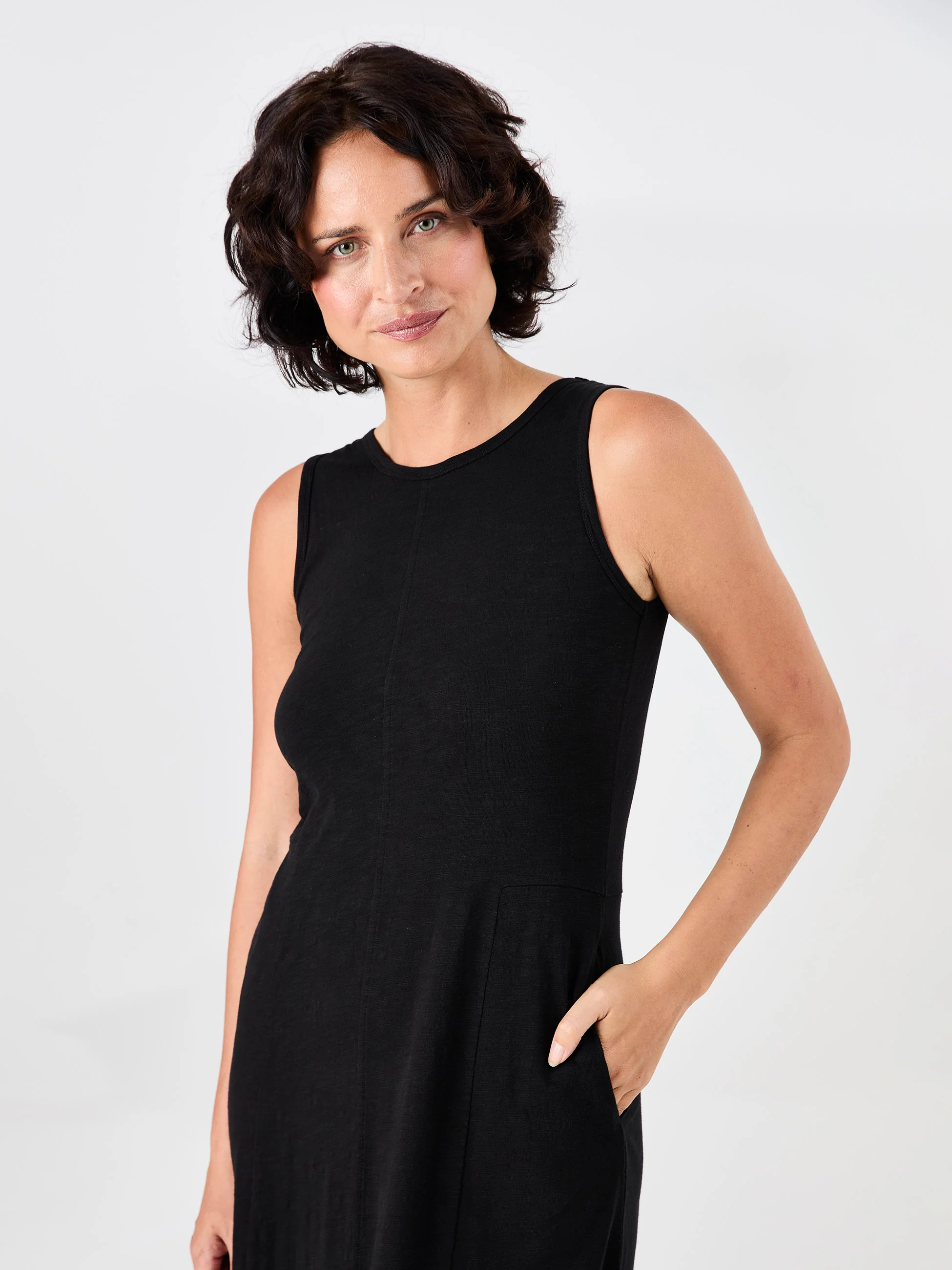 Textured Slub Dress - Black - Image 4