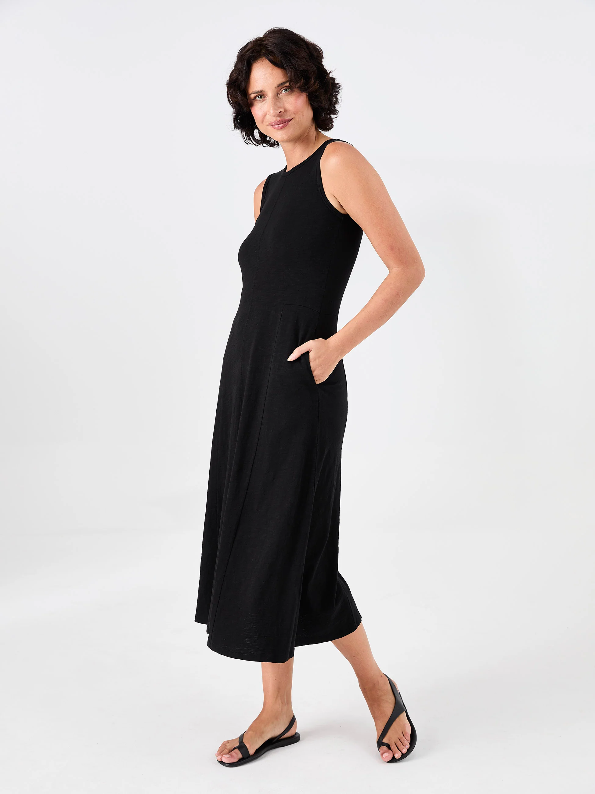 Textured Slub Dress - Black - Image 7
